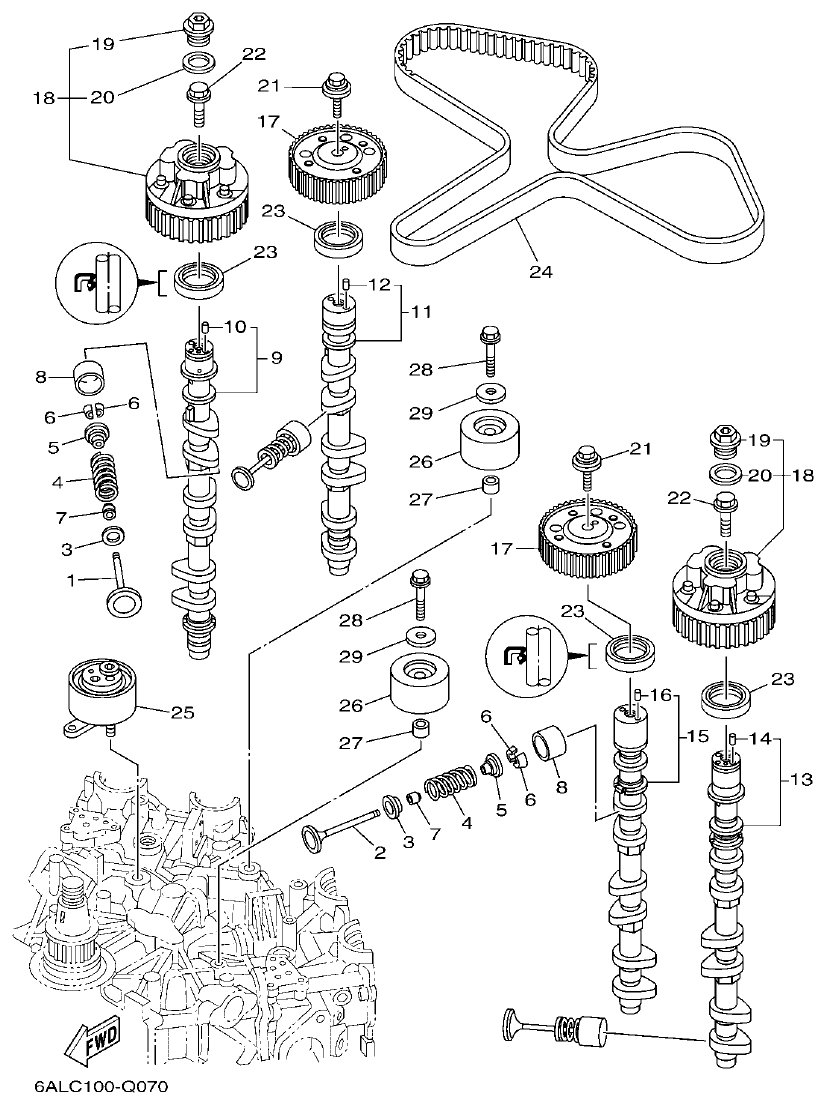 Yamaha F250HET, FL250HET VALVE parts diagram